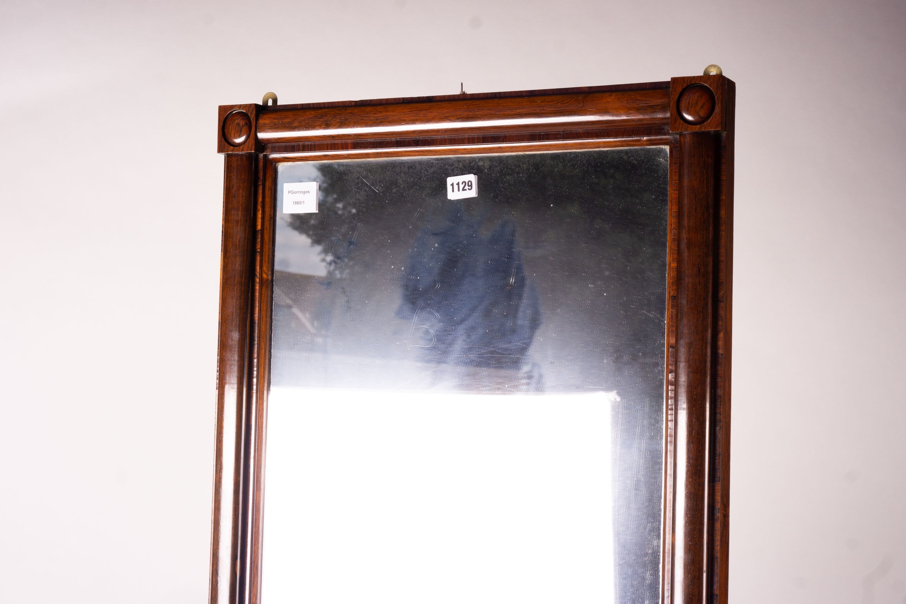 A Victorian rosewood pier cabinet and mirror, width 56cm, depth 40cm, height 200cm